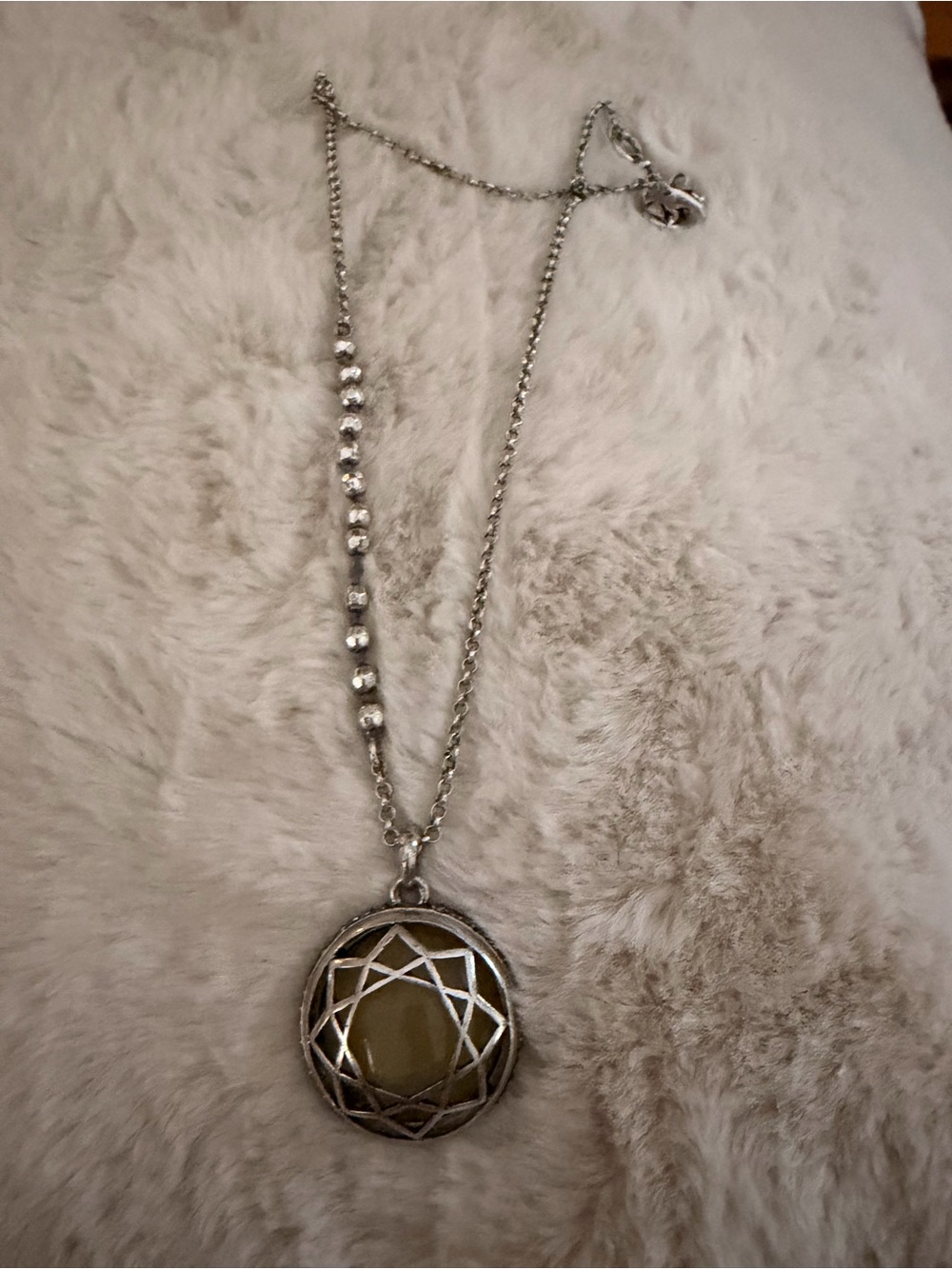Lucky Brand Silver-Tone Pendant Necklace with Olive Center